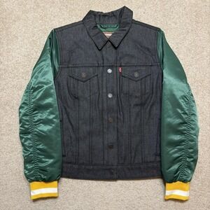 Levi's Green‎ Bay Packers Denim Jacket Womens Medium Trucker Green NFL Quilted